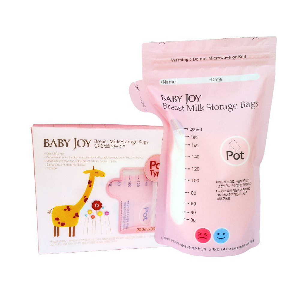 【韓國 Baby Joy】站立量杯型感溫抗菌母乳儲存袋200ml 30入(母乳冷凍袋), , large