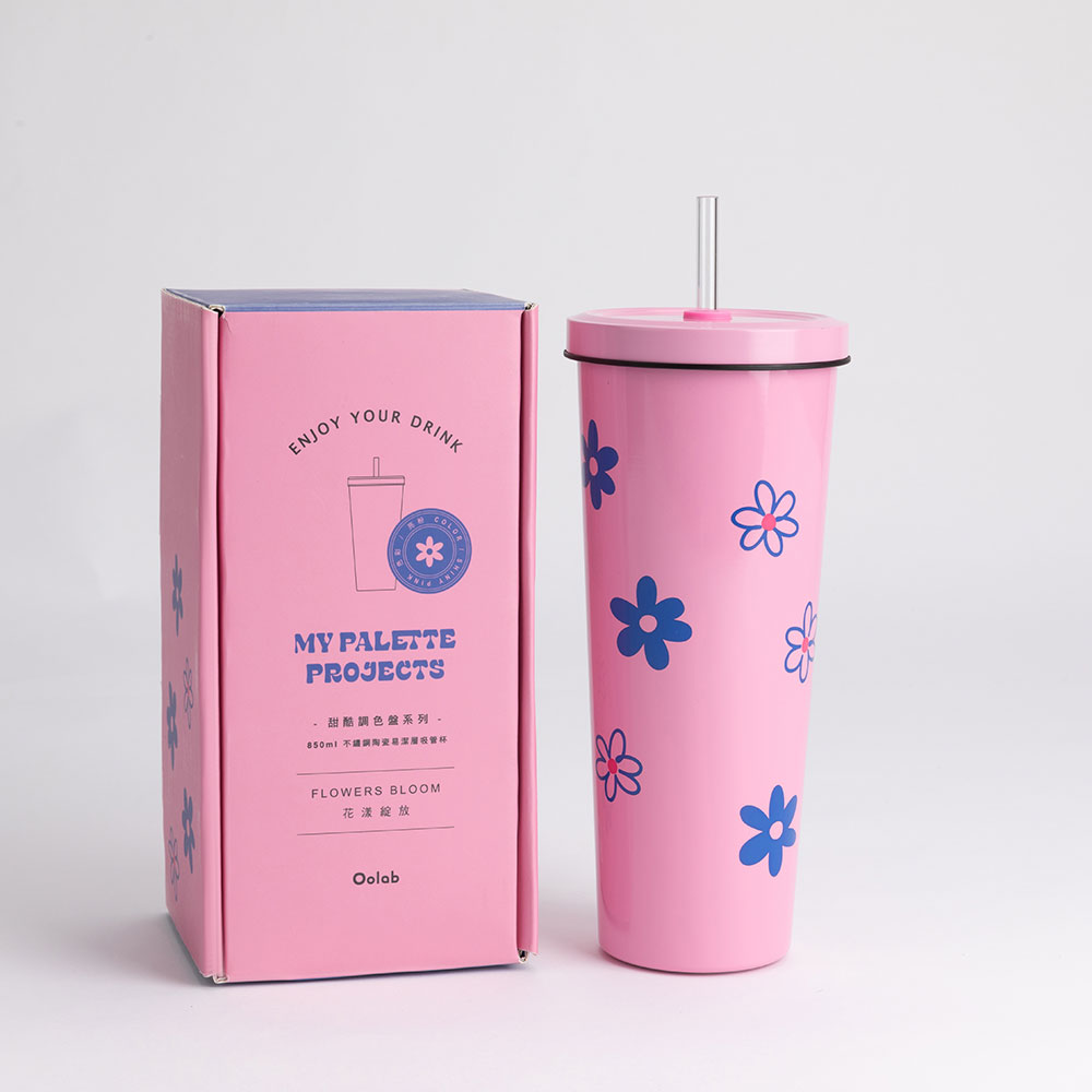 【Oolab 良杯製所】850ml 甜酷調色盤系列 陶瓷易潔層吸管杯, , large