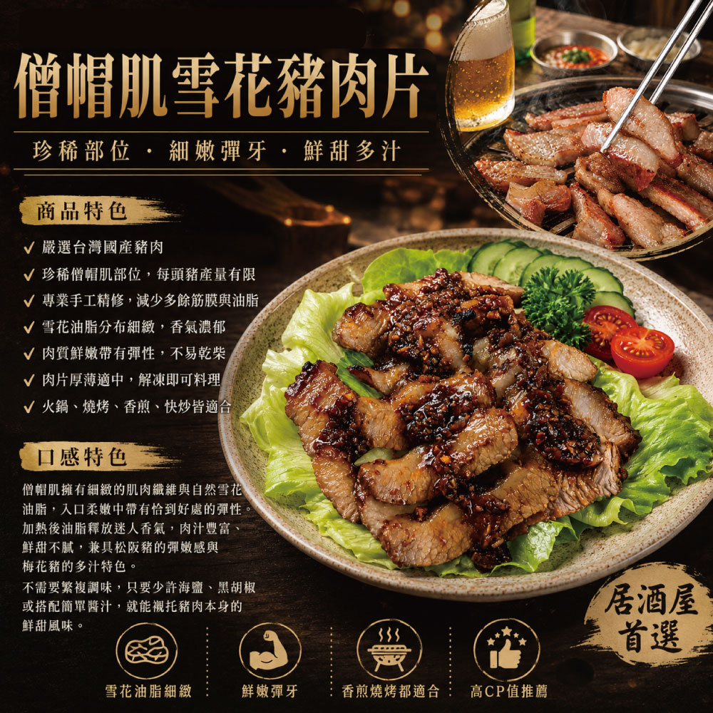 約克街肉鋪 手工精修僧帽肌雪花豬肉片6盒 （200g&plusmn;10%/盒）, , large