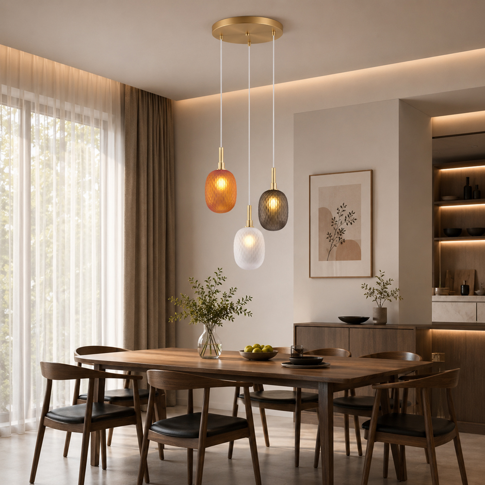 【H&R安室家】13X25織光之韻 水紋玻璃吊燈 三色一組HR21444, , large
