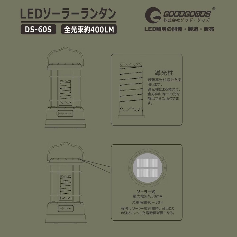 日本【GOODGOODS】DS-60S｜太陽能野營燈 ｜黃光/白光, , large