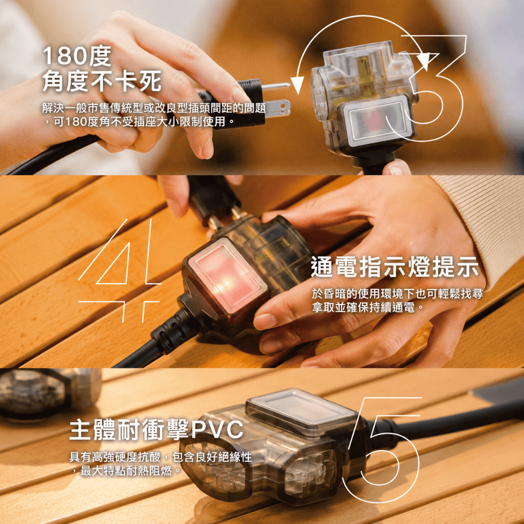 《台灣製造》露營動力線-燈-10米-15米-霧黑-3P過載防護動力線-三插頭-延長線-AX-386-BK, , large