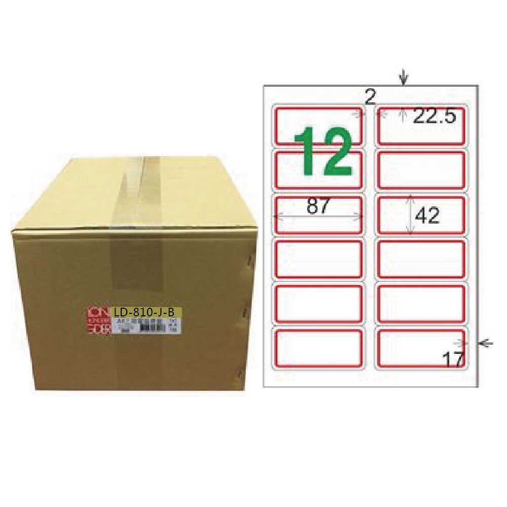 【龍德】LONGDER 三用電腦標籤 A4 12格 圓角 42*87mm 紅框 1000張/箱 LD-810-J-B(適用雷射、噴墨、影印), , large