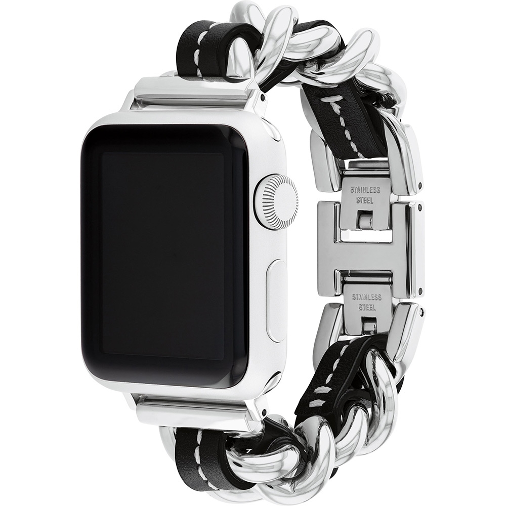 COACH Apple Watch 錶帶 38/41mm 適用 鍊帶結合皮錶帶 - 銀x黑(不含手錶), , large
