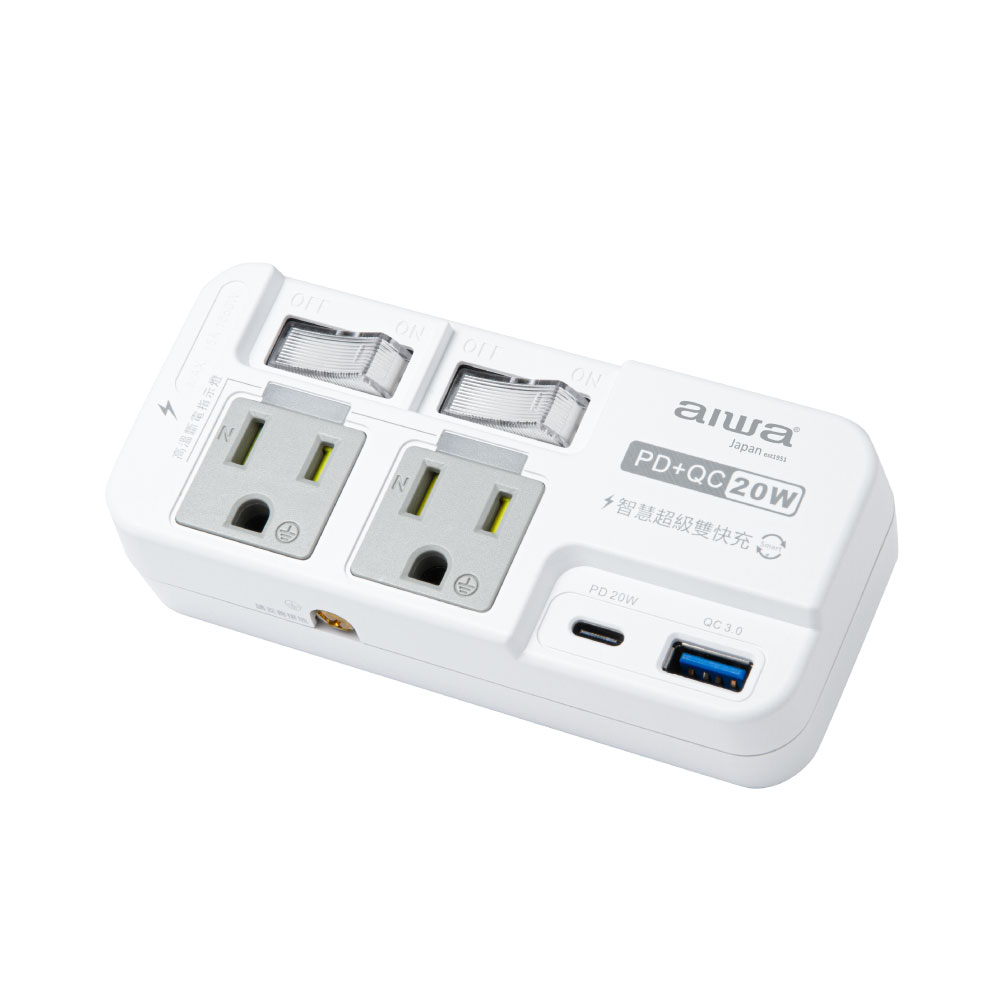AIWA 愛華 2開2插3P高溫斷電PD＋QC 20W插座 ACE-350U, , large