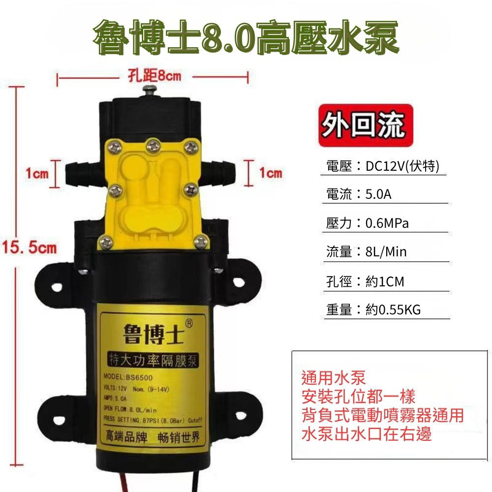 電動噴霧器馬達泵浦/12V-8L/min高壓水泵, , large