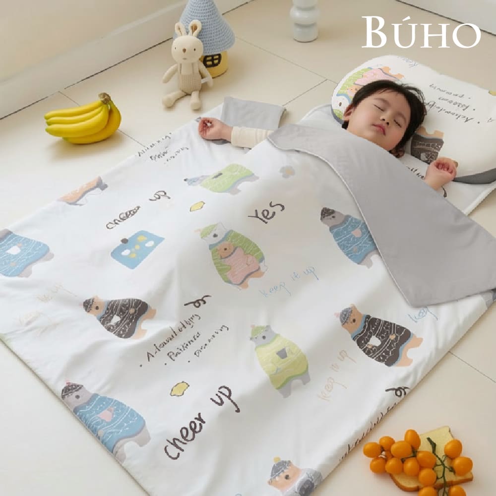 【BUHO布歐】《熊伴兒時》零度冰眠紗涼感兒童睡墊三件組(鋪棉睡墊+涼被+記憶枕), 熊伴兒時, large
