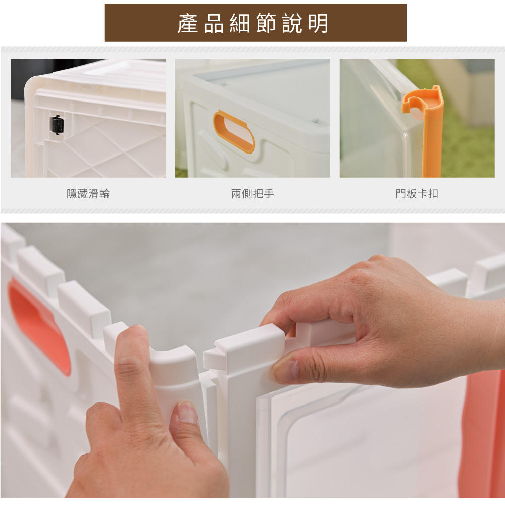 【H&R安室家】雙門開可摺疊50*35*30cm收納箱(3入)BNF98, 橘色, large