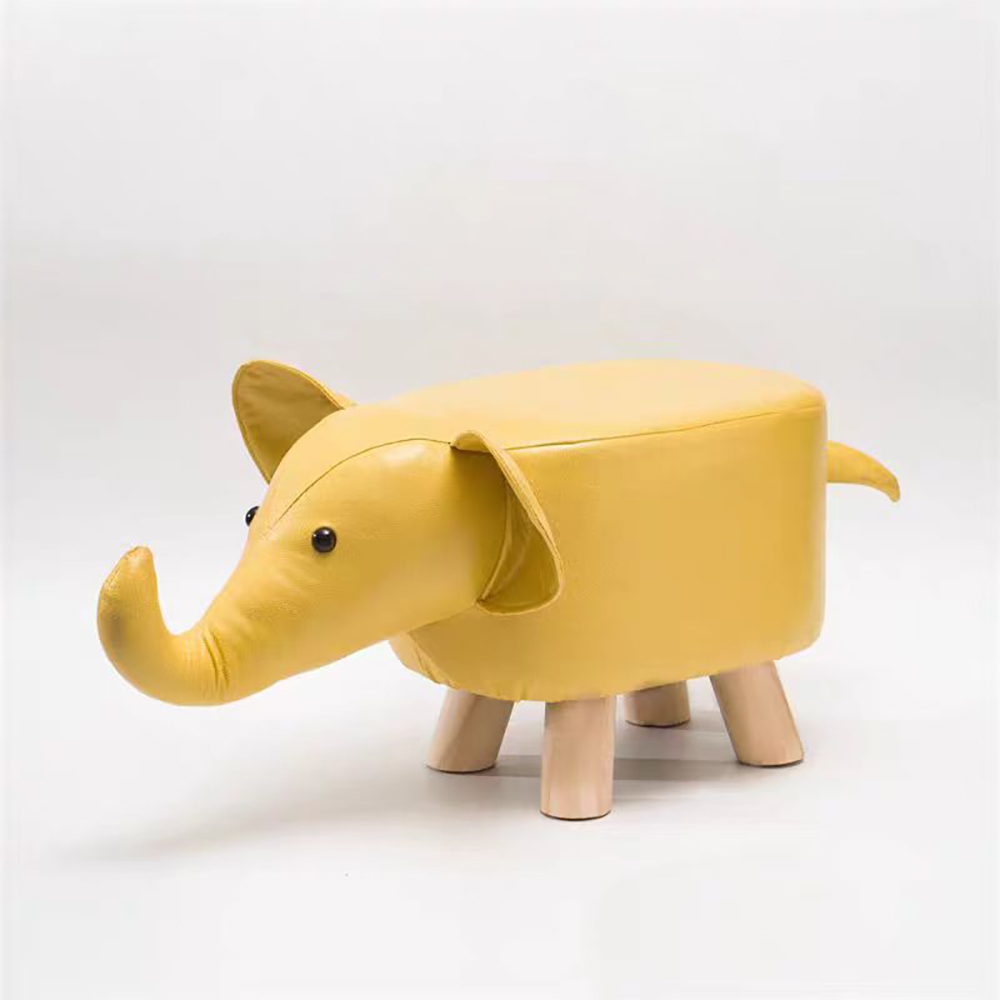 Creative animal-shaped solid wood children's stool, yellow elephant., , large