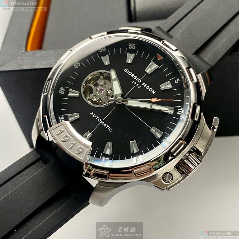 [星晴錶業]GiorgioFedon1919手錶,46mm,GF00115黑色錶面銀錶殼深黑色矽膠錶帶款, , large