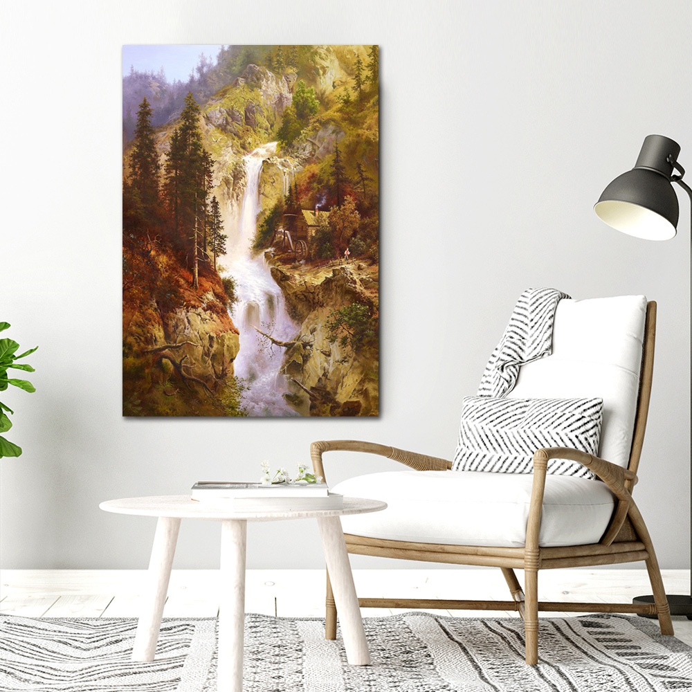 【御畫房】山谷飛瀑之三 國家一級畫師手繪油畫60&times;90cm(VF-109), , large