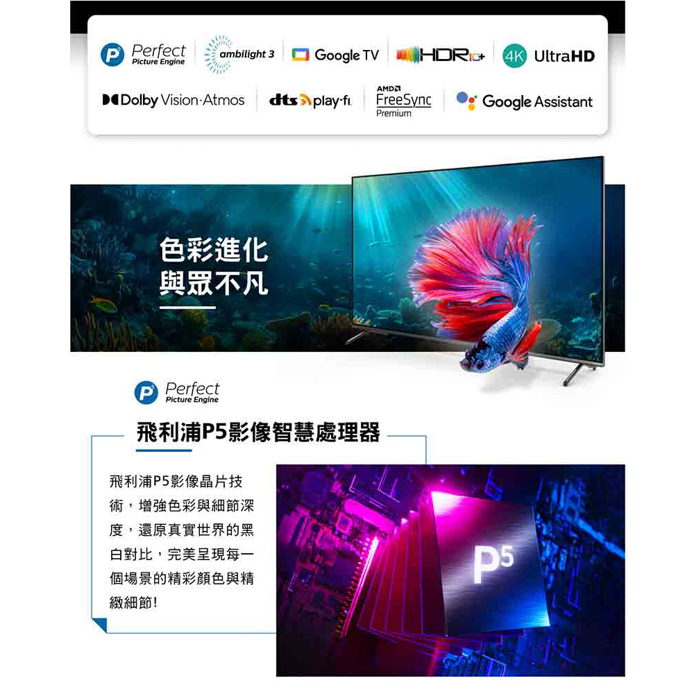 PHILIPS 飛利浦 65吋4K Google TV智慧聯網液晶顯示器 螢幕 電視 65PUH8808, , large