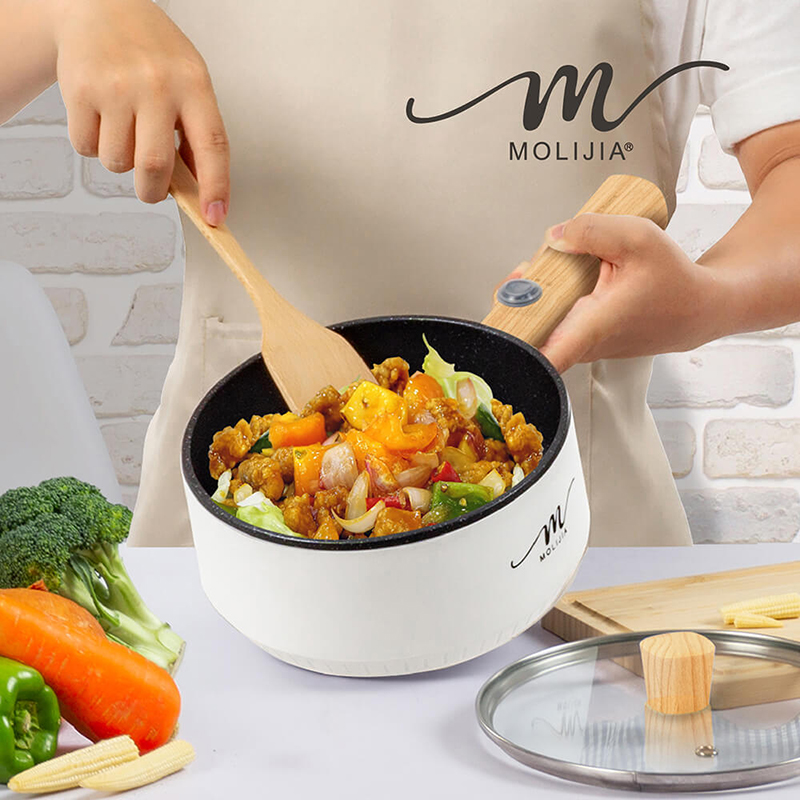 【MOLIJIA 魔力家】1.6L-M18多功能美食料理不沾電火快煮烹飪鍋-白木紋, , large