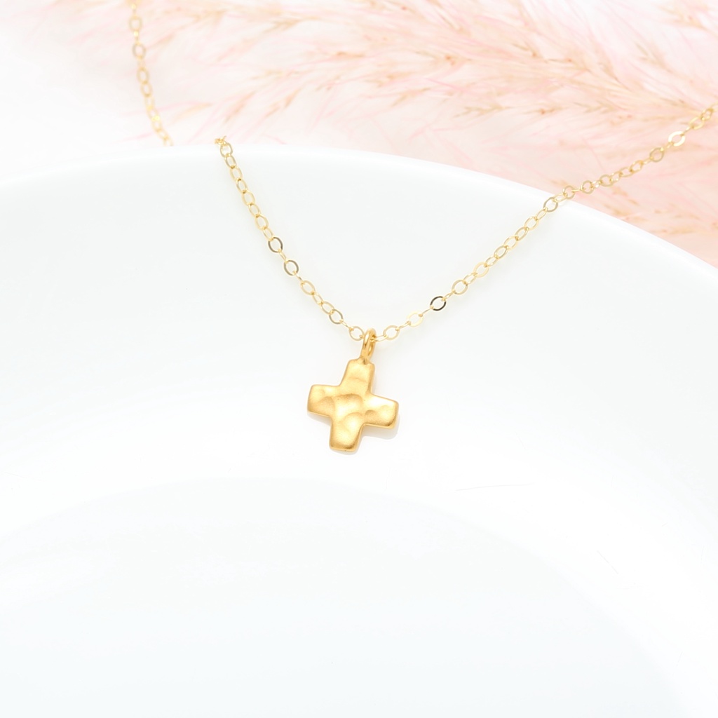 【Angel & Me】鍛敲 十字架 (小) s925 純銀 厚鍍 24k 純金 項鍊, , large