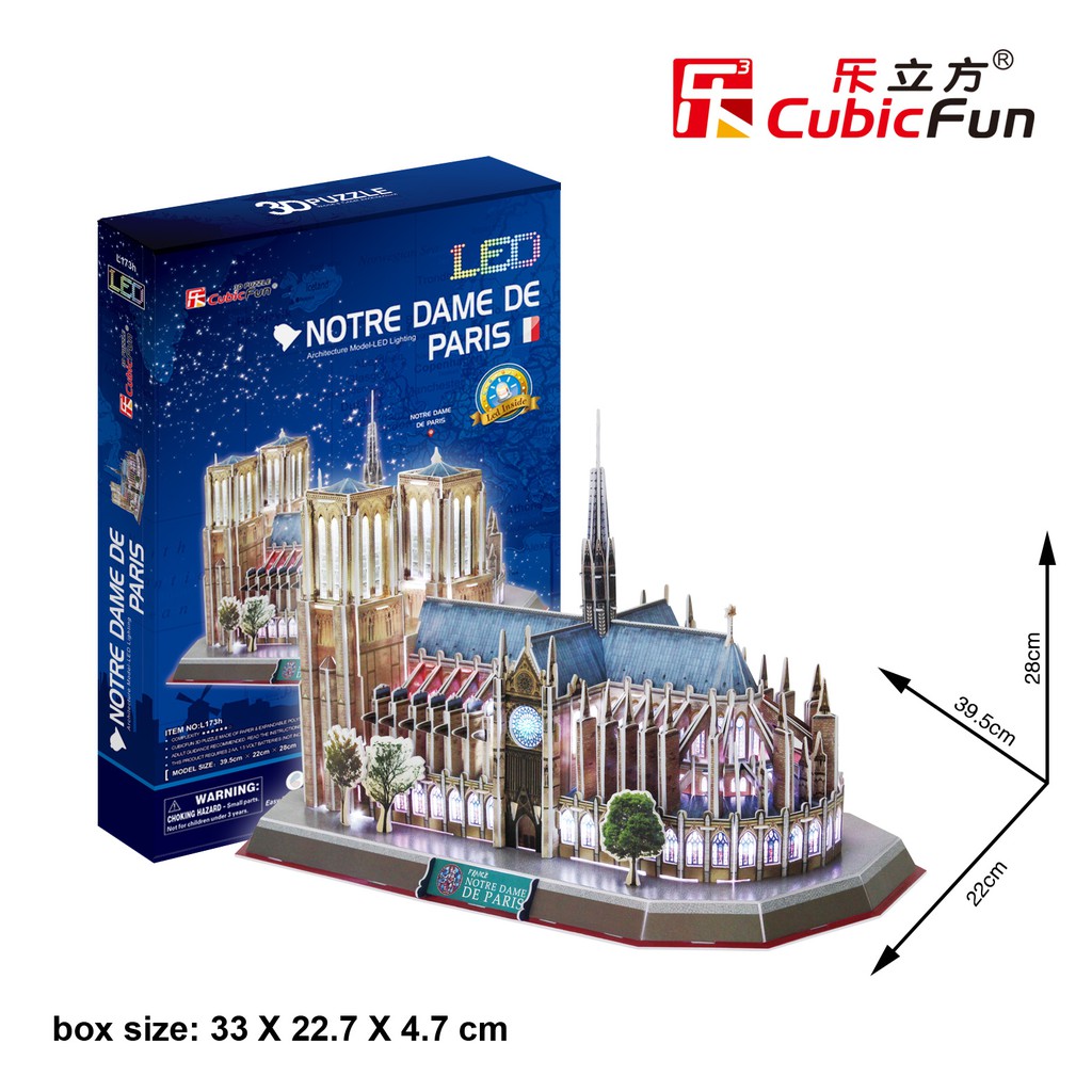 [樂立方3D立體拼圖]LED發亮系列-巴黎聖母院(L173h), , large