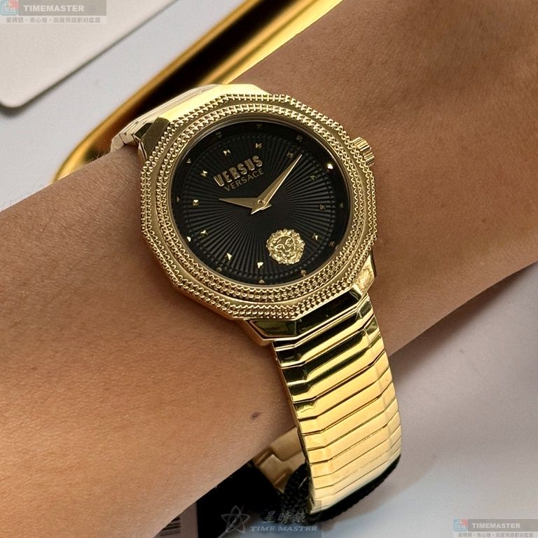 [星晴錶業]VERSUS VERSACE手錶,38mm,VV00384黑色錶面金色錶殼金色精鋼錶帶款, , large