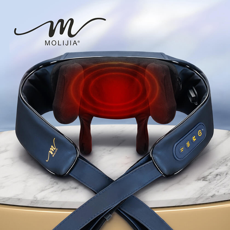 【MOLIJIA 魔力家】M637 無線免手持-充電式肩頸按摩帶-黑曜藍, 黑曜藍, large