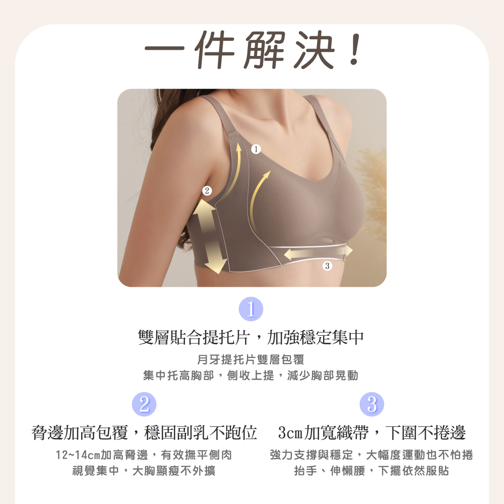 【伊柔 EVEROY】寬肩顯瘦包覆無痕加大尺碼無鋼圈M-2XL內衣 W032-15 膚色, , large