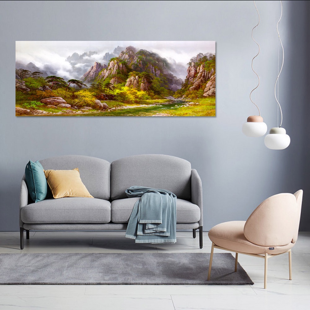 【御畫房】山谷溪流 國家一級畫師手繪油畫60&times;120cm(VF-40), , large