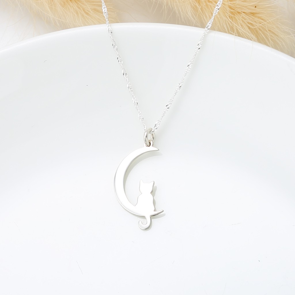 【Angel & Me】Cat On The Moon s925 sterling silver necklace Birthday gift, , large