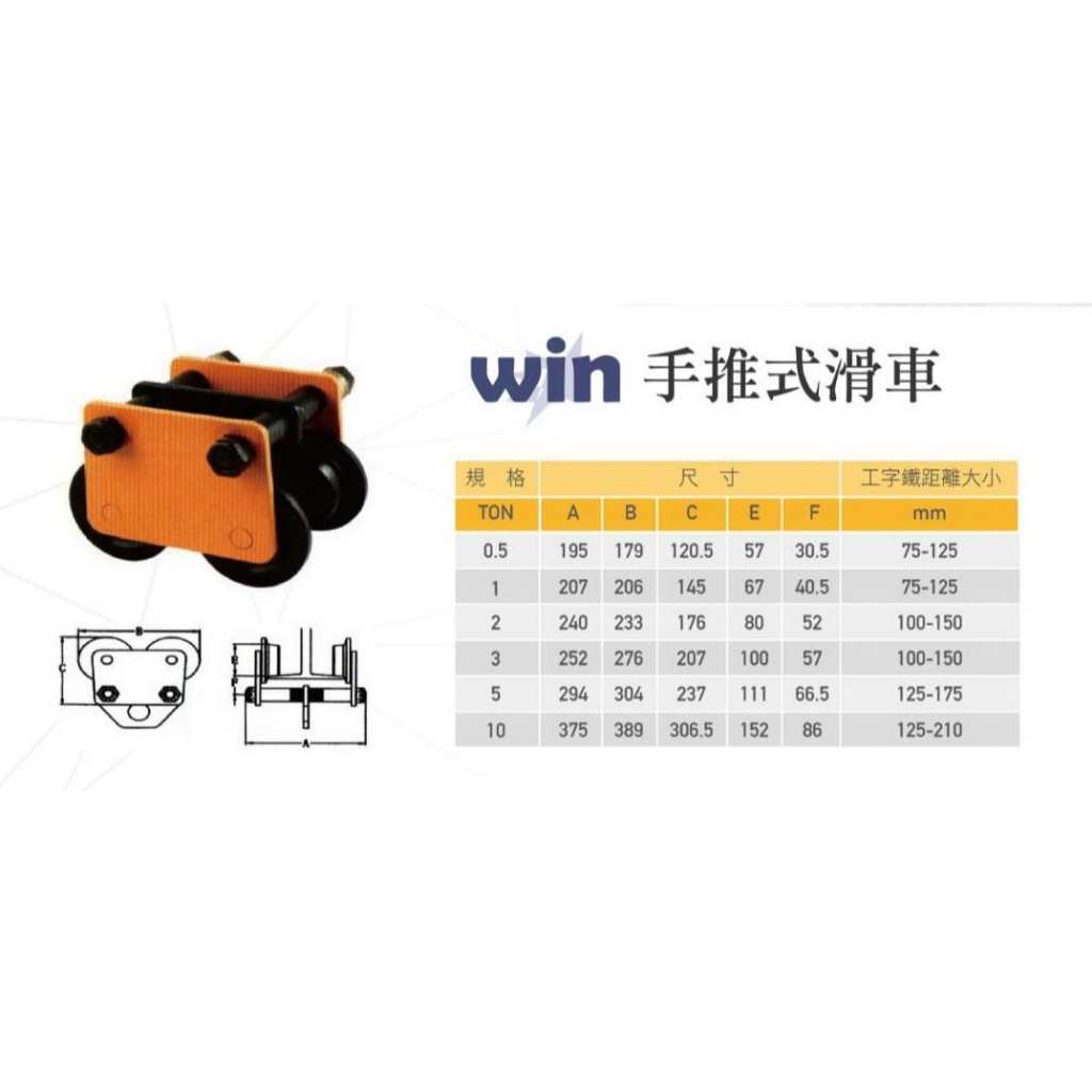 WIN 五金 WIN 0.5T 手推式滑車 手推式跑車 工字鐵滑車 手拉吊車 手推滑車 手推小車 手搖吊車, , large