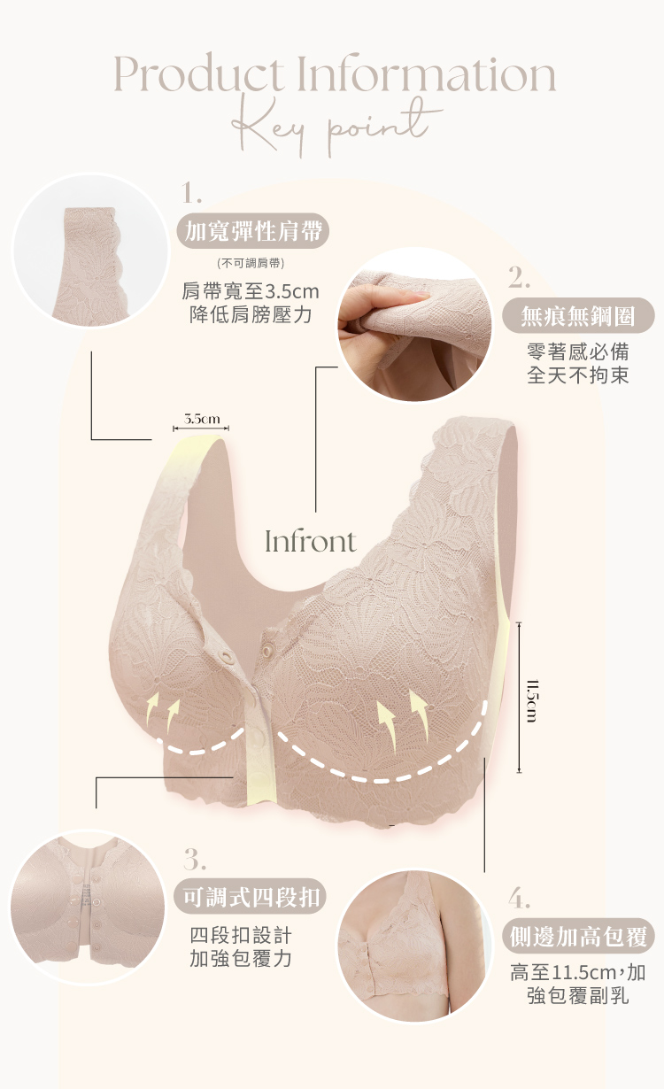 【伊柔 EVEROY】鈕扣型前扣美V集中 M-EQ/3XL大尺碼無鋼圈內衣 哺乳內衣 裸膚粉 W015-31, , large