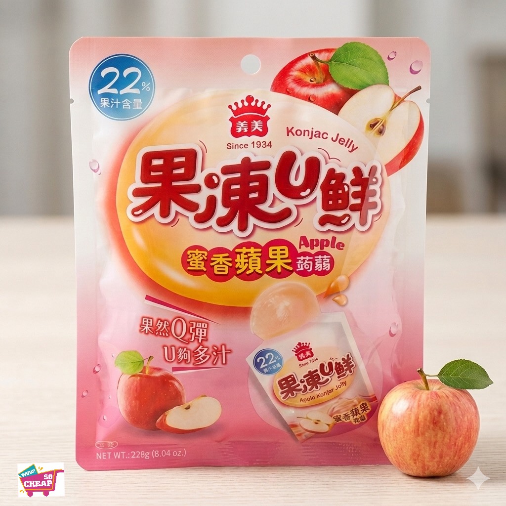 義美 果凍U鮮-蜜香蘋果蒟蒻228克x2包, , large