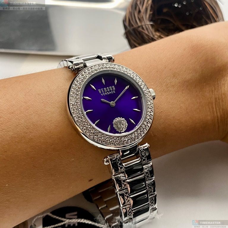 [星晴錶業]VERSUS VERSACE手錶,36mm,VV00366紫藍錶面銀錶殼銀色精鋼錶帶款, , large