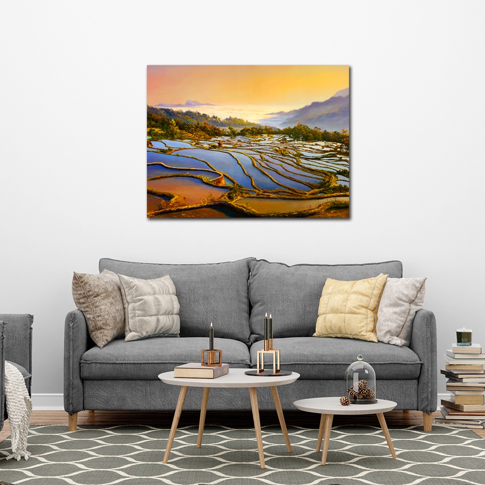 【御畫房】梯田風光 國家一級畫師手繪油畫60&times;80cm(VF-166), , large