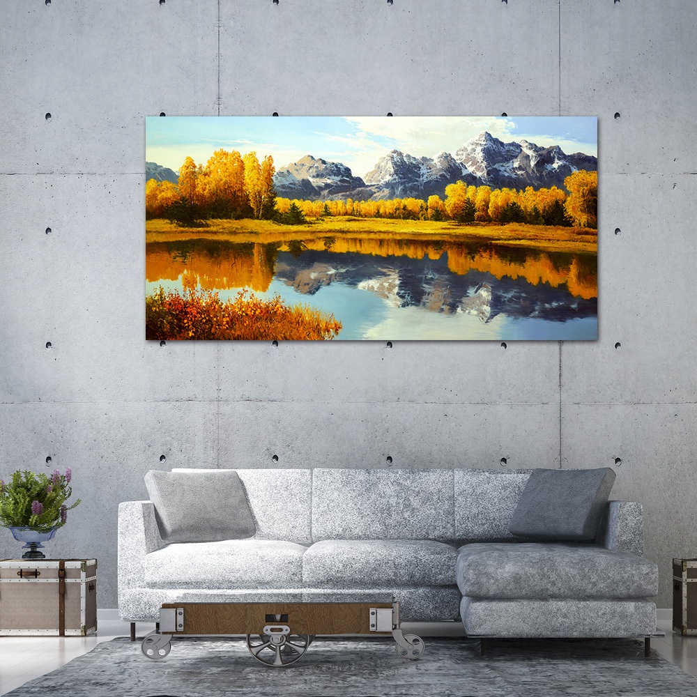 【御畫房】湖畔秋色 國家一級畫師手繪油畫60&times;120cm(VF-131), , large