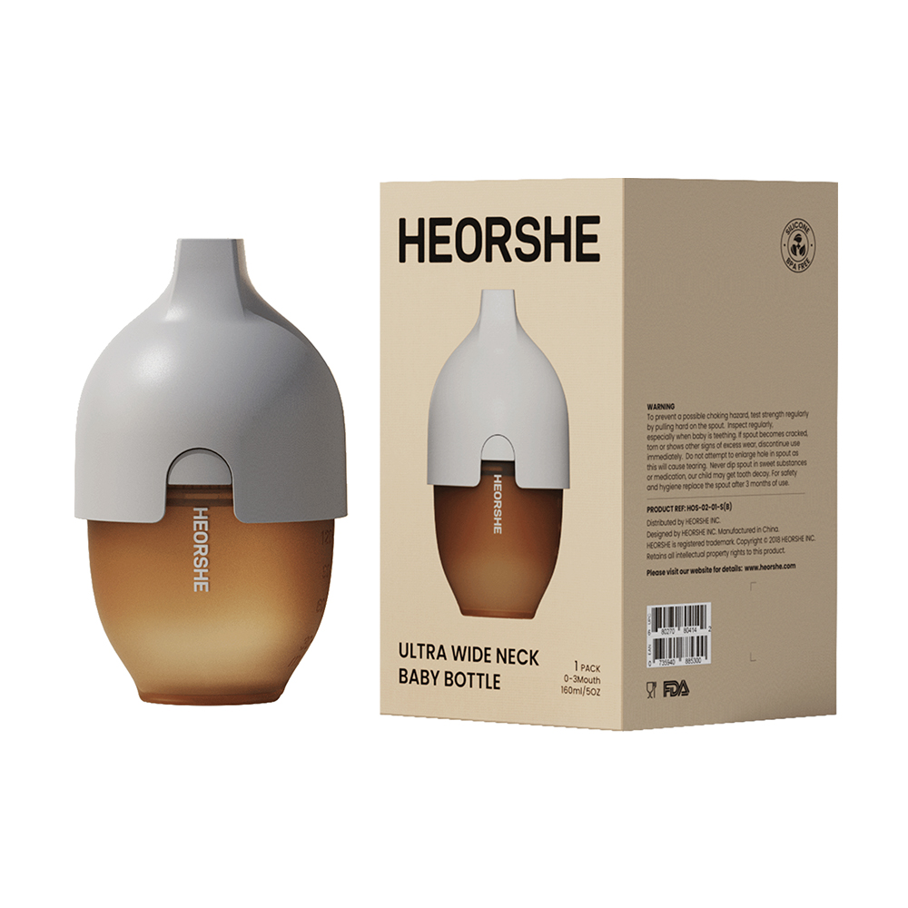 【HEORSHE】寬口矽膠仿母乳奶瓶(160ml)-鯨魚灰, , large