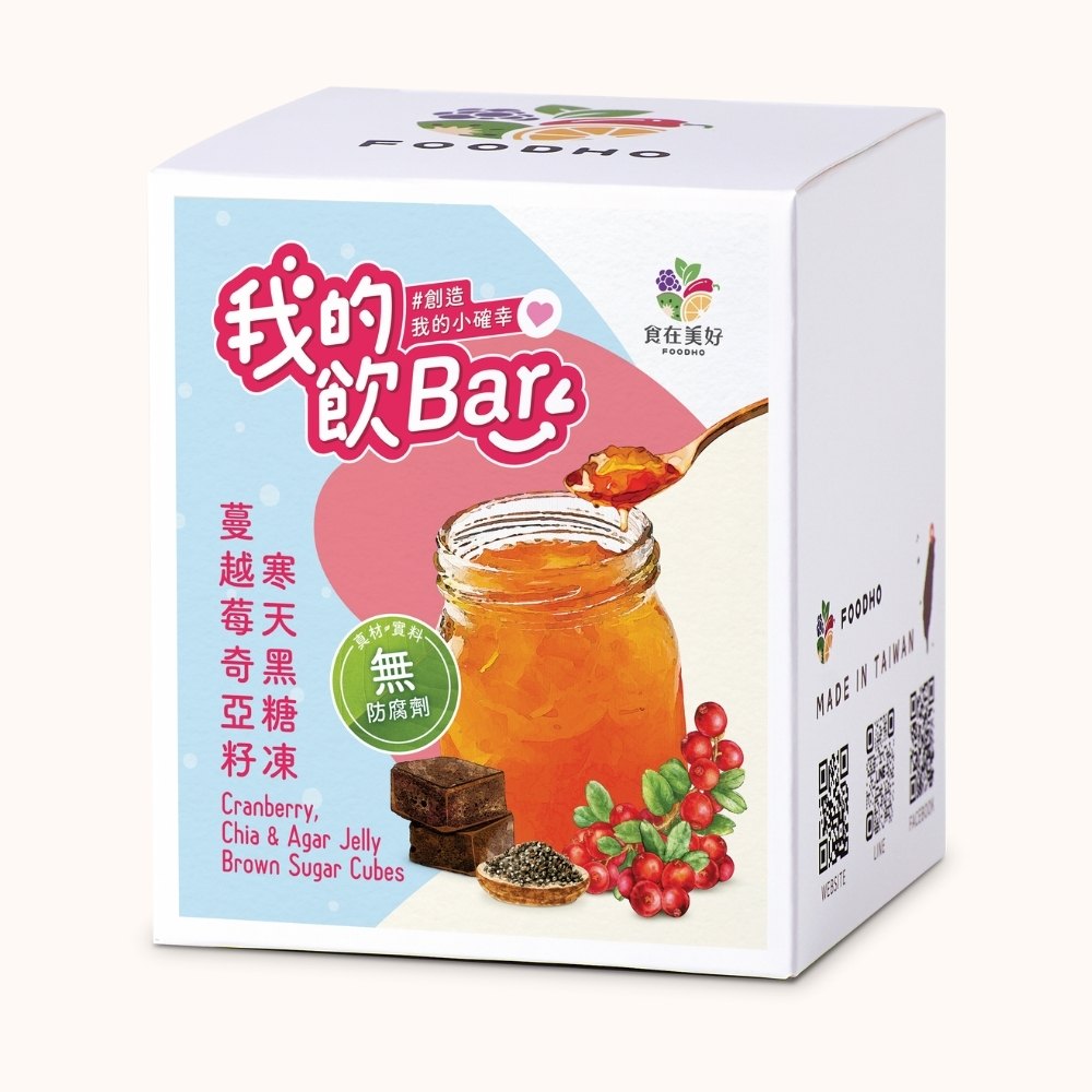 我的飲bar 黑糖塊飲品-蔓越莓奇亞籽寒天黑糖凍(17gx16入/盒), , large