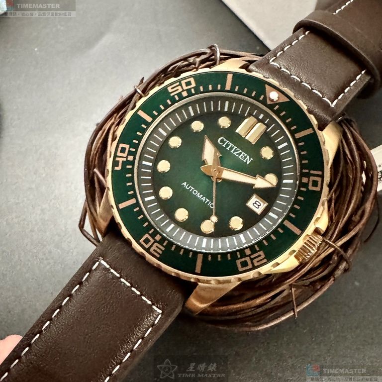 [星晴錶業]CITIZEN手錶,44mm,CI00019墨綠色錶面玫瑰金錶殼咖啡色真皮皮革錶帶款, , large