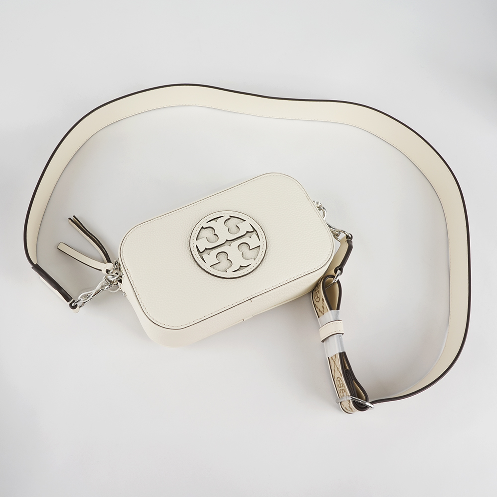 TORY BURCH Miller 荔枝紋雙拉鍊迷你相機包(新象牙白), , large