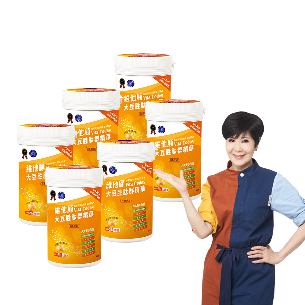【Vita Codes】大豆胜肽群精華罐裝450g 陳月卿推薦 附湯匙+線上食譜-(6 罐超值組), , large