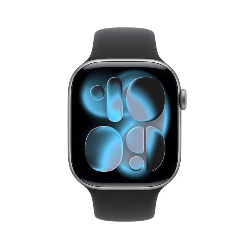 Apple Watch S11 GPS 42mm 太空灰色鋁金屬錶殼搭黑色運動錶帶 S/M _ 台灣公司貨 + 專用【錶貼 ＆ 錶套】, , large