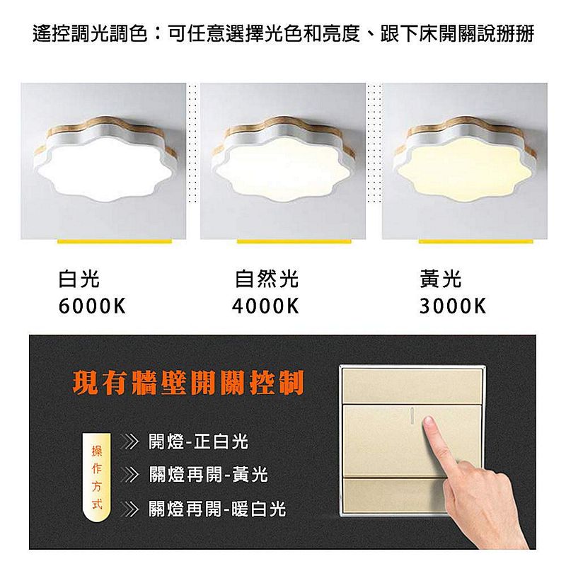 [Honey Comb]馬卡龍LED54W遙控調光調色臥室吸頂燈 黃色(V1922C54), , large