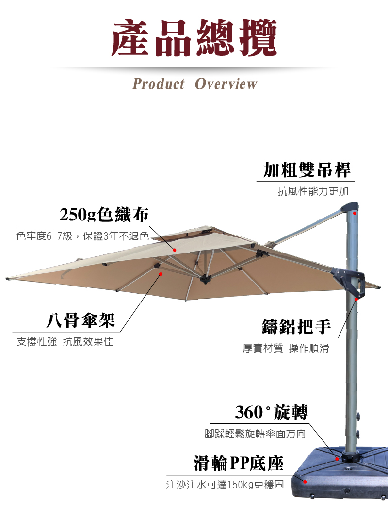 (LOGIS) 3米戶外遮陽傘 戶外傘含座【JA-300XX-A】, , large