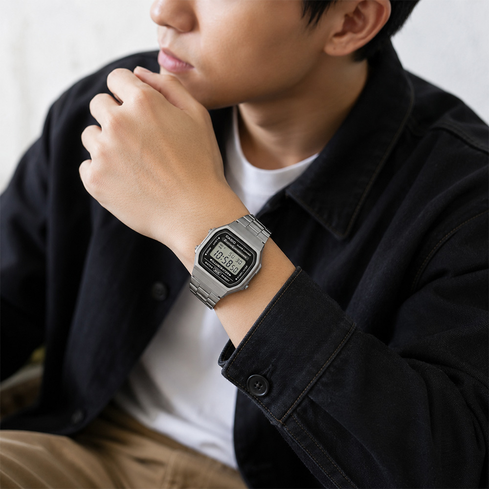 CASIO 卡西歐 學生錶 復刻方型電子錶 手錶 送禮 禮物 推薦(A168WGG-1A), , large