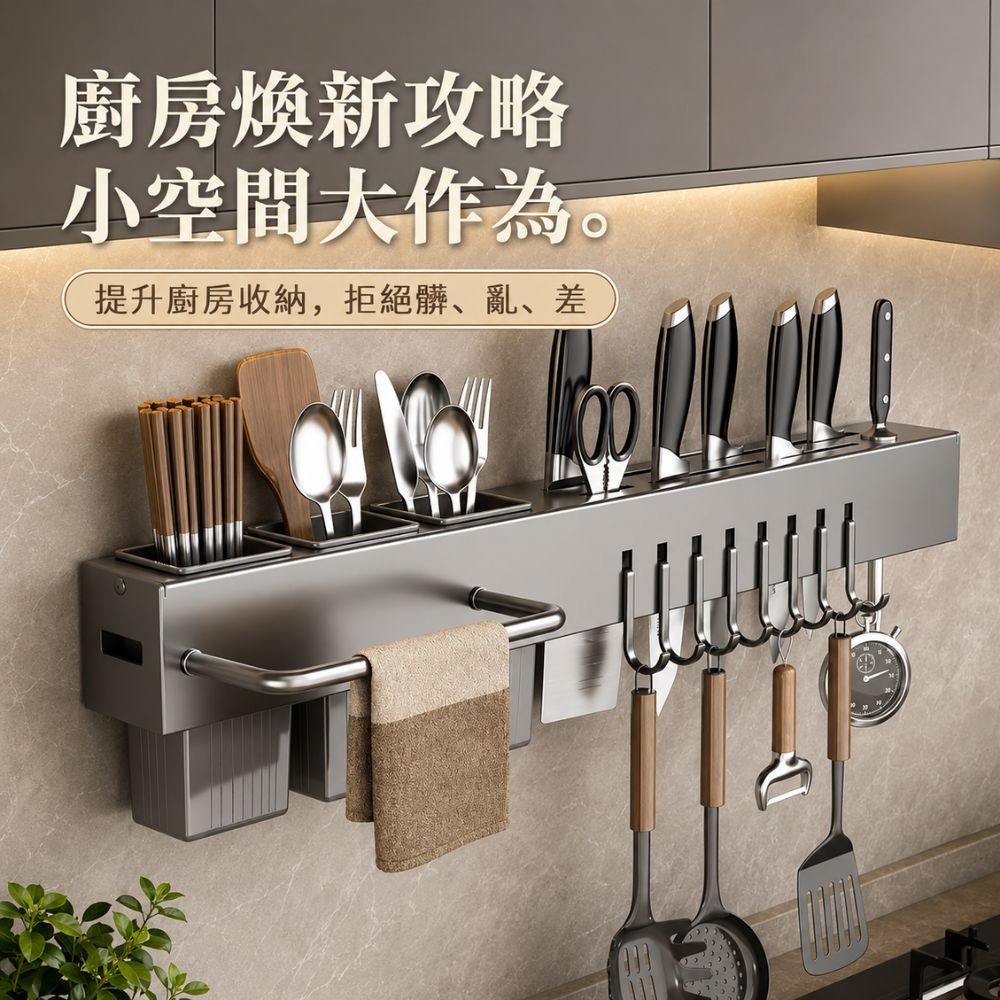 【CITY STAR】免打孔加厚壁掛式廚房刀具收納架, , large