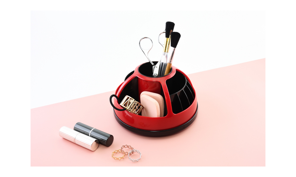 【O-Life】Semi-circular rotating storage box - black and white, , large