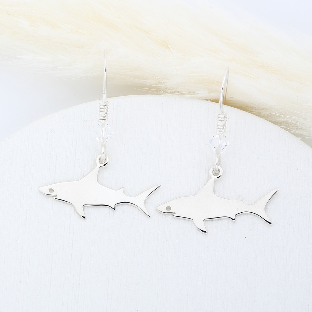 【Angel & Me】Cute Shark s925 sterling silver earrings (changeable ear clips) gift, , large