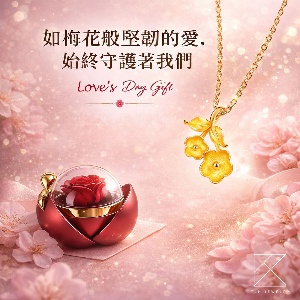 【TLH】黃金墜項鍊 純金999 梅好守護 約重0.08錢&plusmn;0.02 附贈蝴蝶結專屬包裝 (馬年 生日 送禮), , large