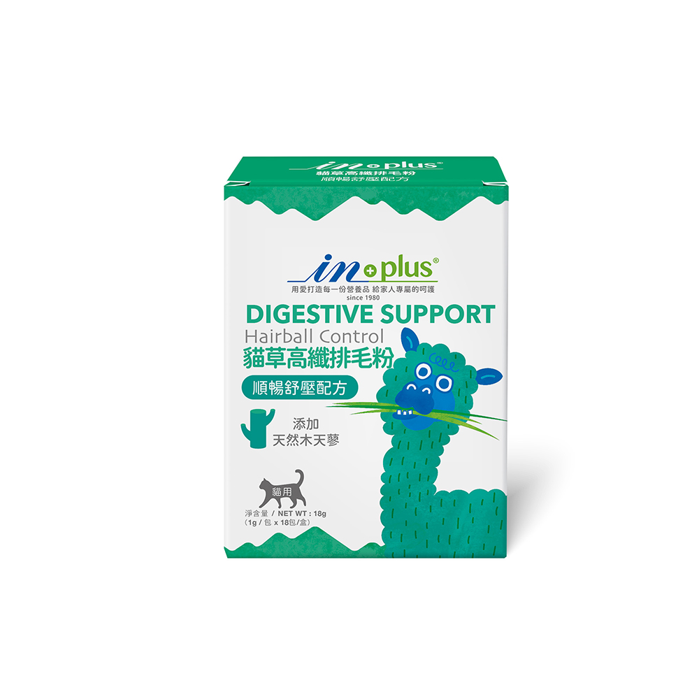 【IN-Plus】貓草高纖排毛粉 順暢舒壓配方1gx18包(全齡貓/貓保健品/化毛粉), , large