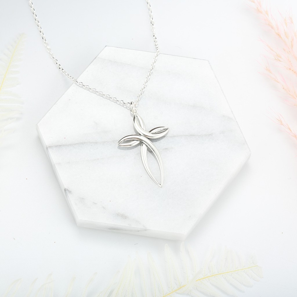 【Angel & Me】Curve Cross s925 Silver Necklace Birthday Christmas gift, , large