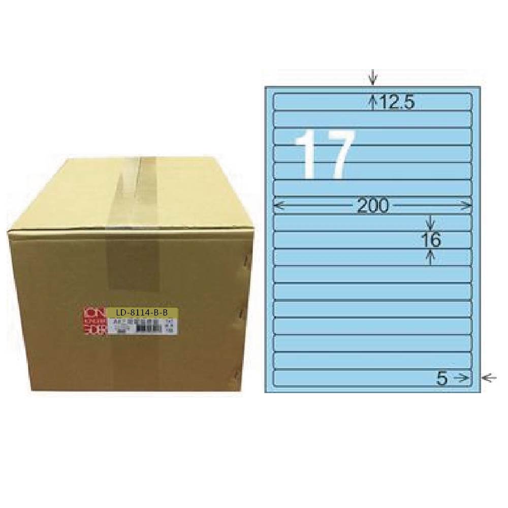 【龍德】LONGDER 三用電腦標籤 A4 17格 圓角 16*200mm 淺藍1000張/箱 LD-8114-B-B(適用雷射、噴墨、影印), , large