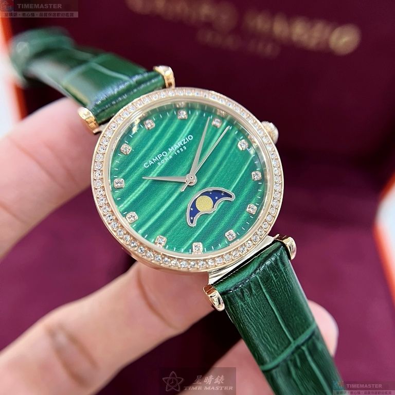 [星晴錶業]新品牌手錶,32mm,CMW0031墨綠色錶面玫瑰金錶殼綠真皮皮革錶帶款, , large