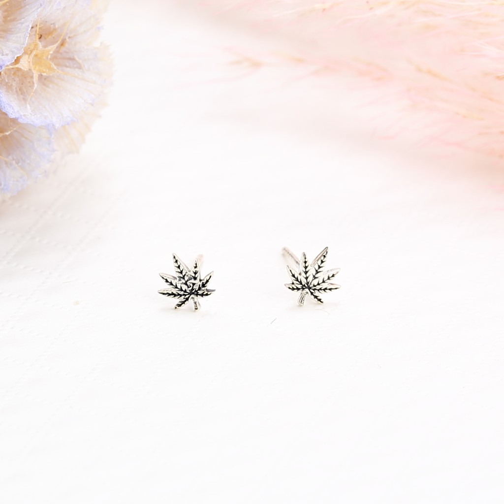 【Angel & Me】嘻哈 Chill 大麻葉 一對 s925 純銀耳環 耳夾 禮物, , large