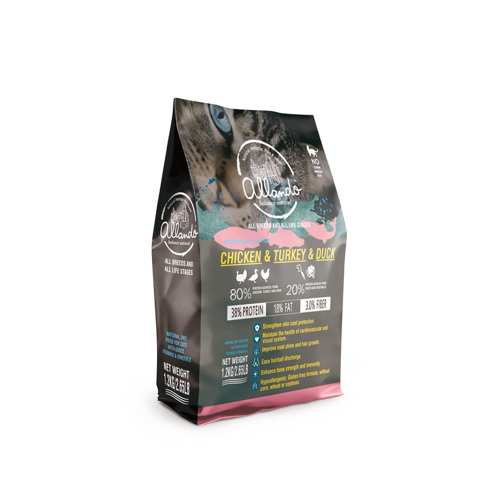 【Allando 奧藍多】無榖貓糧雞肉+火雞肉+鴨肉1.2KG(全齡貓/貓飼料/貓糧), , large