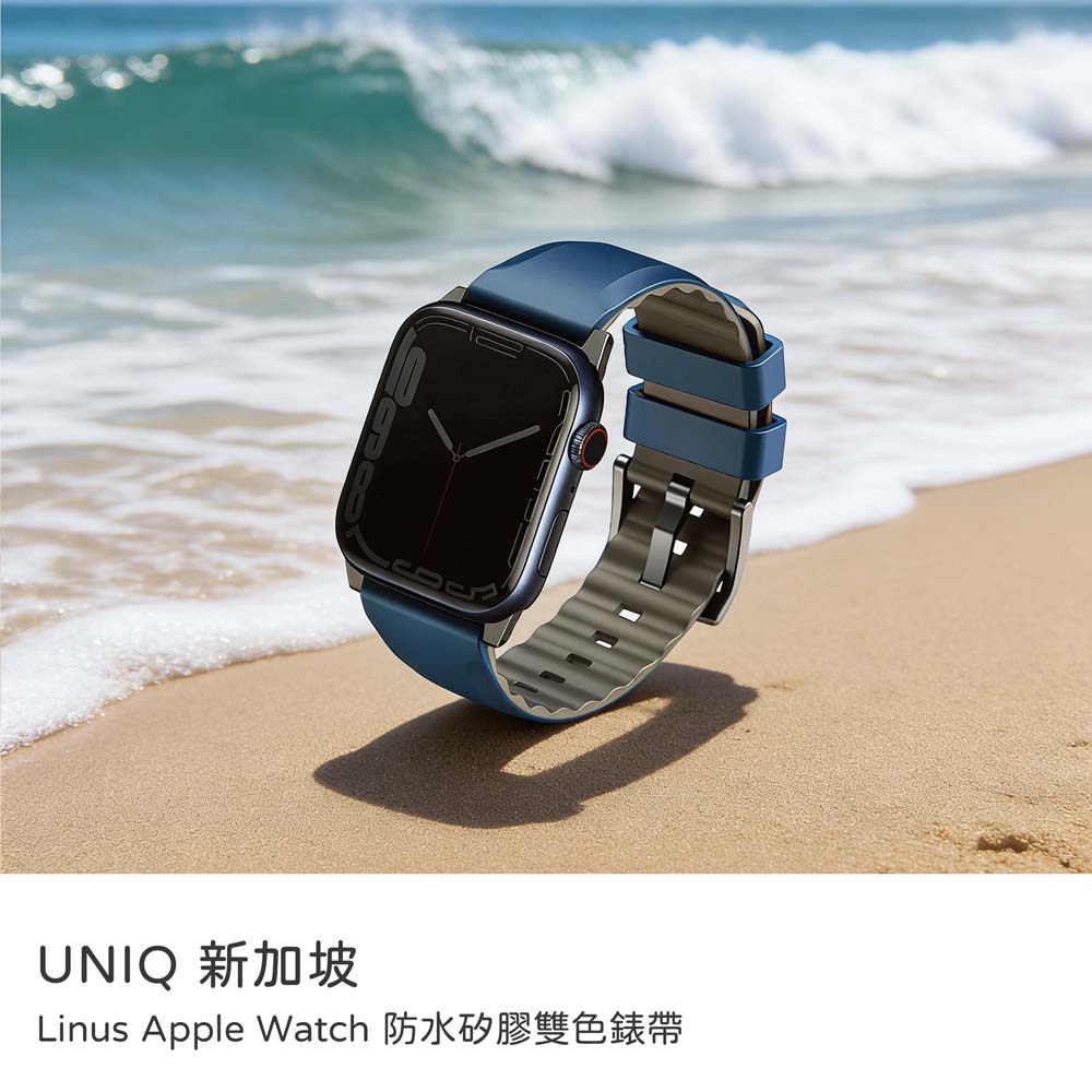 【山水之寶】UNIQ Apple Watch 38/40/41/S10 42/S11 42mm錶帶Linus防水矽膠雙色錶帶 原廠公司貨, 藍色, large